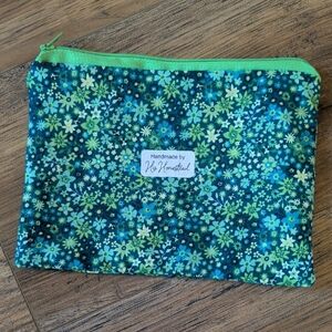 Handmade Floral Zipper Pouch, Greens & Teals